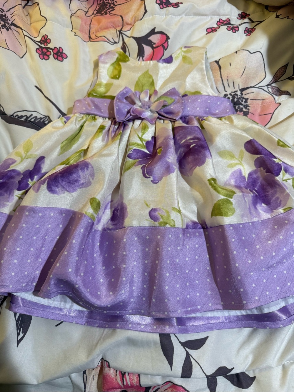 Girls Purple Floral Bow Party Dress